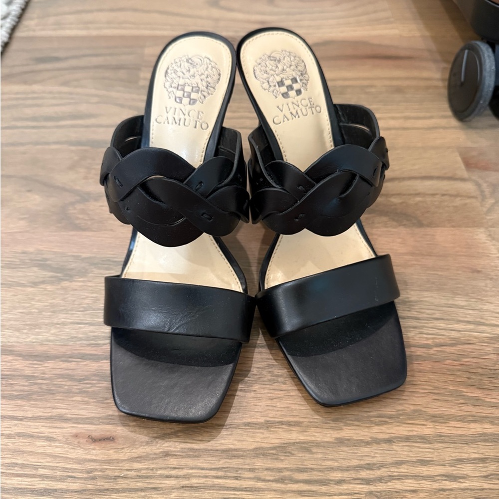 Vince Camuto Black Heeled Sandals with Bow Detail